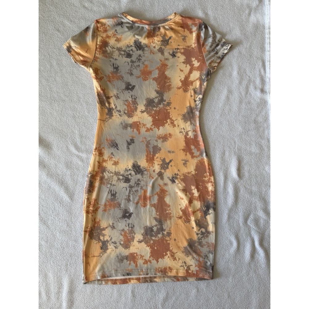 SHEIN California West Coast Tie Dye Bodycon Mini Dress Orange Gray Size M - Picture 3 of 8